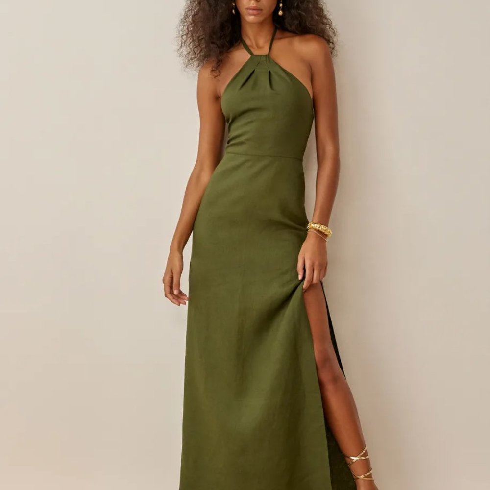 Reformation Elmer Linen Dress in Fern